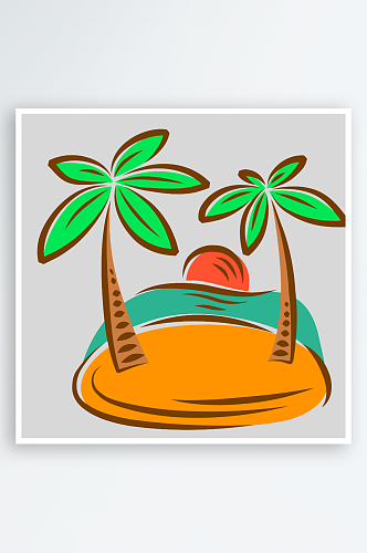 卡通椰子树小岛元素海滩原创设计
