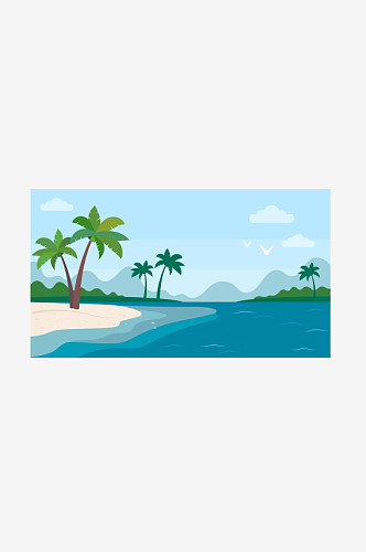 卡通阳光沙滩海边元素