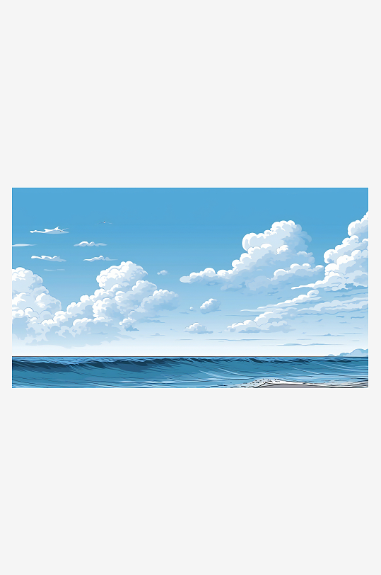 海浪和白色云朵元素海滩原创设计