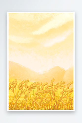 原创手绘写实秋天小麦成熟丰收场景插画