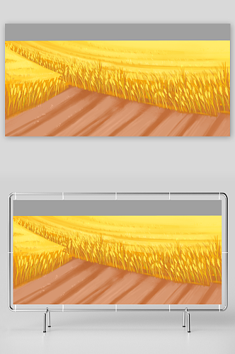 原创手绘秋天麦收季节丰收的麦田插画