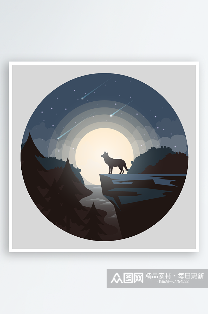 野外狼动物风景圆形图案素材