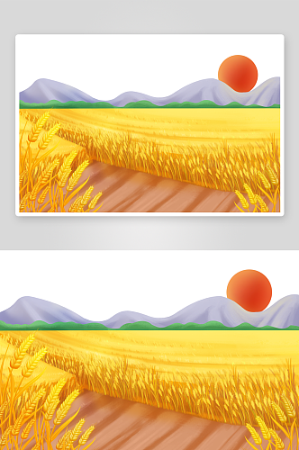 卡通秋天小麦成熟丰收的场景插画