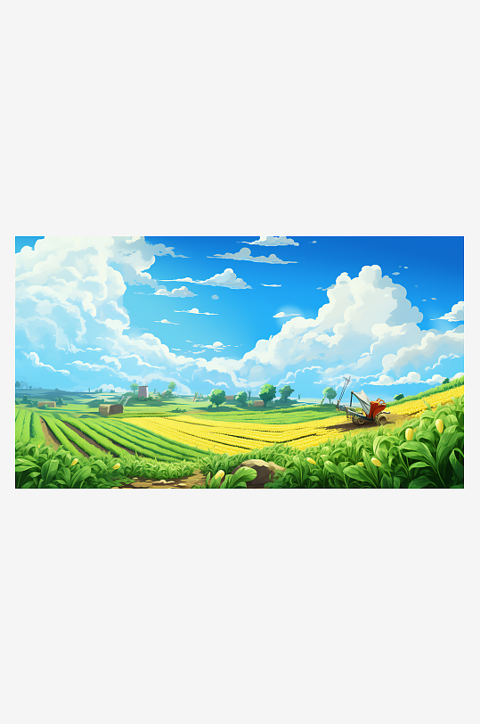 手绘田野农场素材背景-众图网