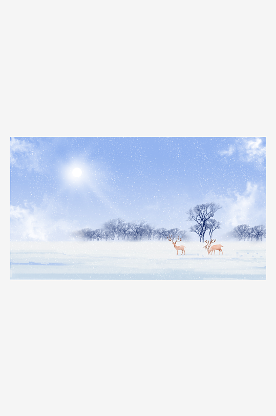 唯美冬天风景治愈系森林与鹿插画背景