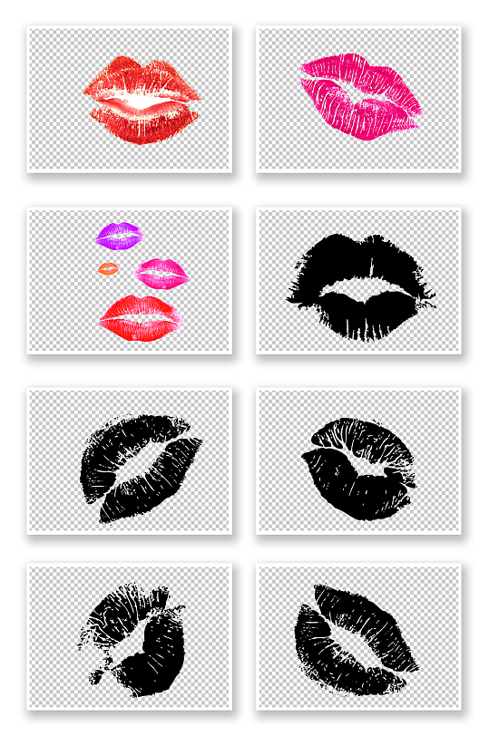 红色黑色唇印png元素-众图网