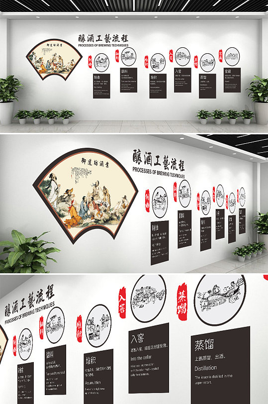 白酒电商促销海报红色大气酒文化酿造工艺企业文化墙精品酱香酱香酿造
