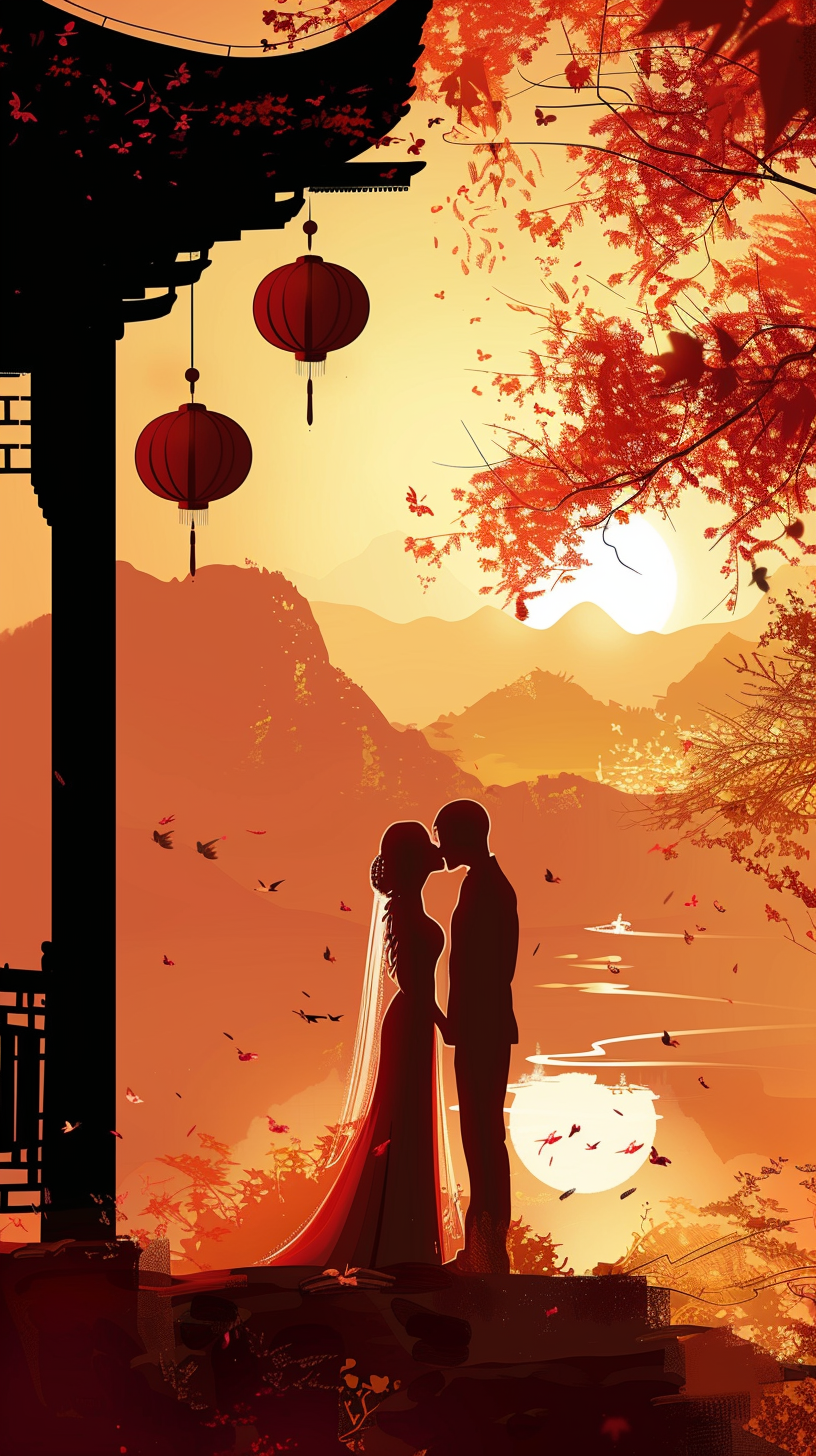 手绘卡通风格婚礼的背景素材
