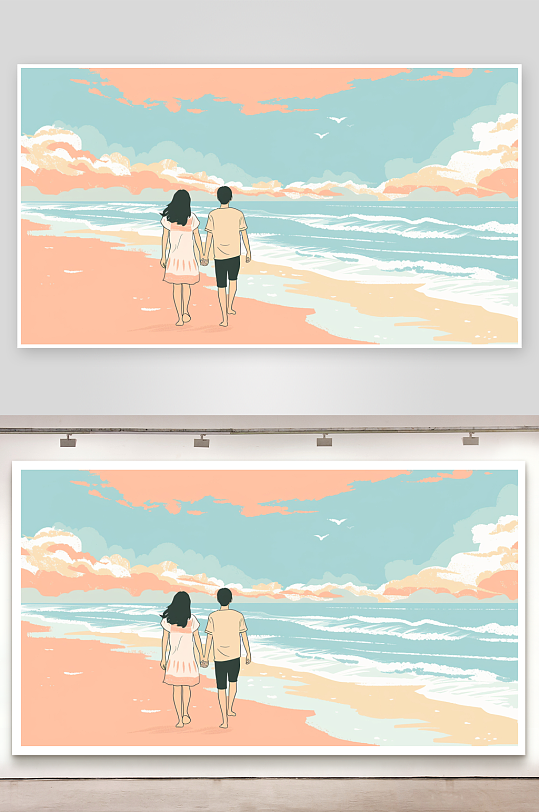 情人节情侣在海边的背影