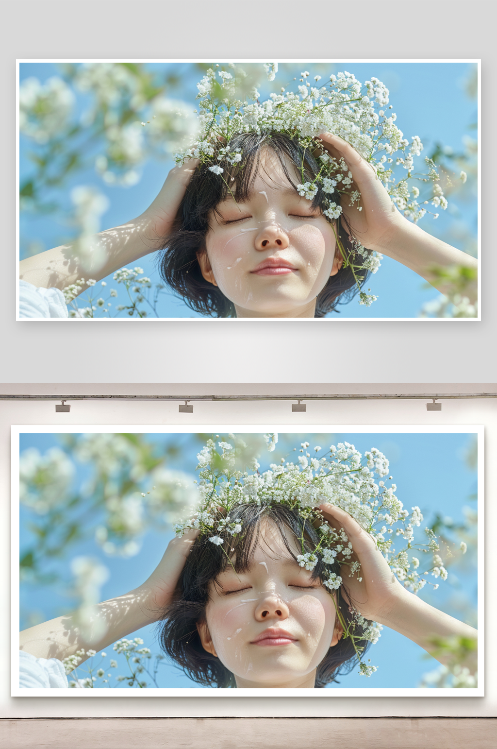 带着花帽子的女性素材