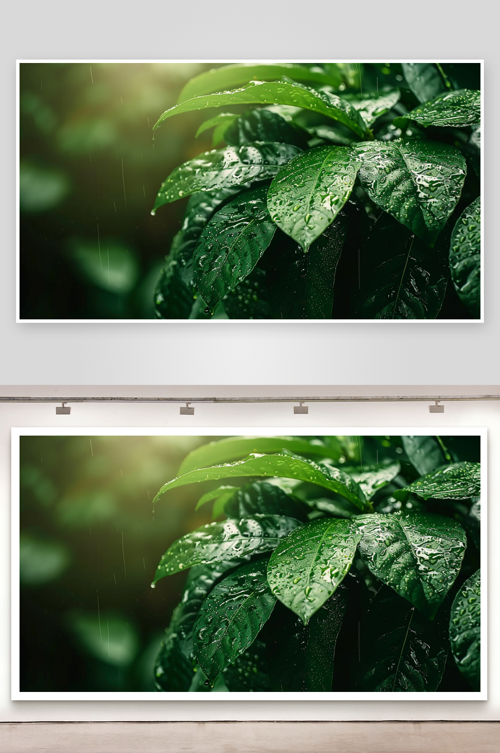 下雨天的雨点在树叶上素材