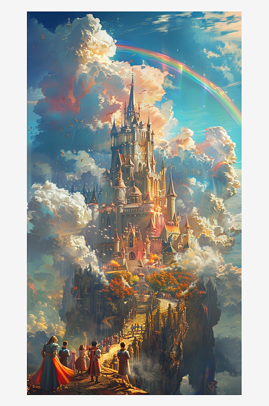 彩虹下的梦幻城堡的插画