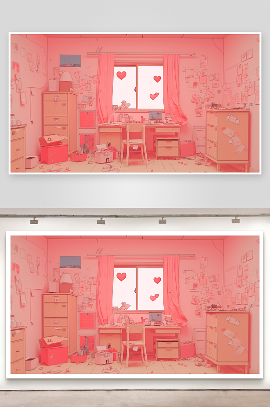 粉色卧室设计插画