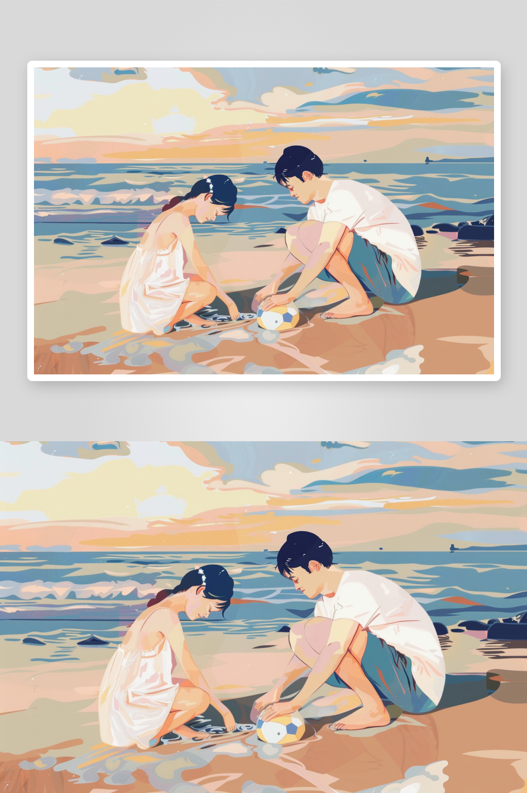 父子陪着孩子们玩耍的插画素材