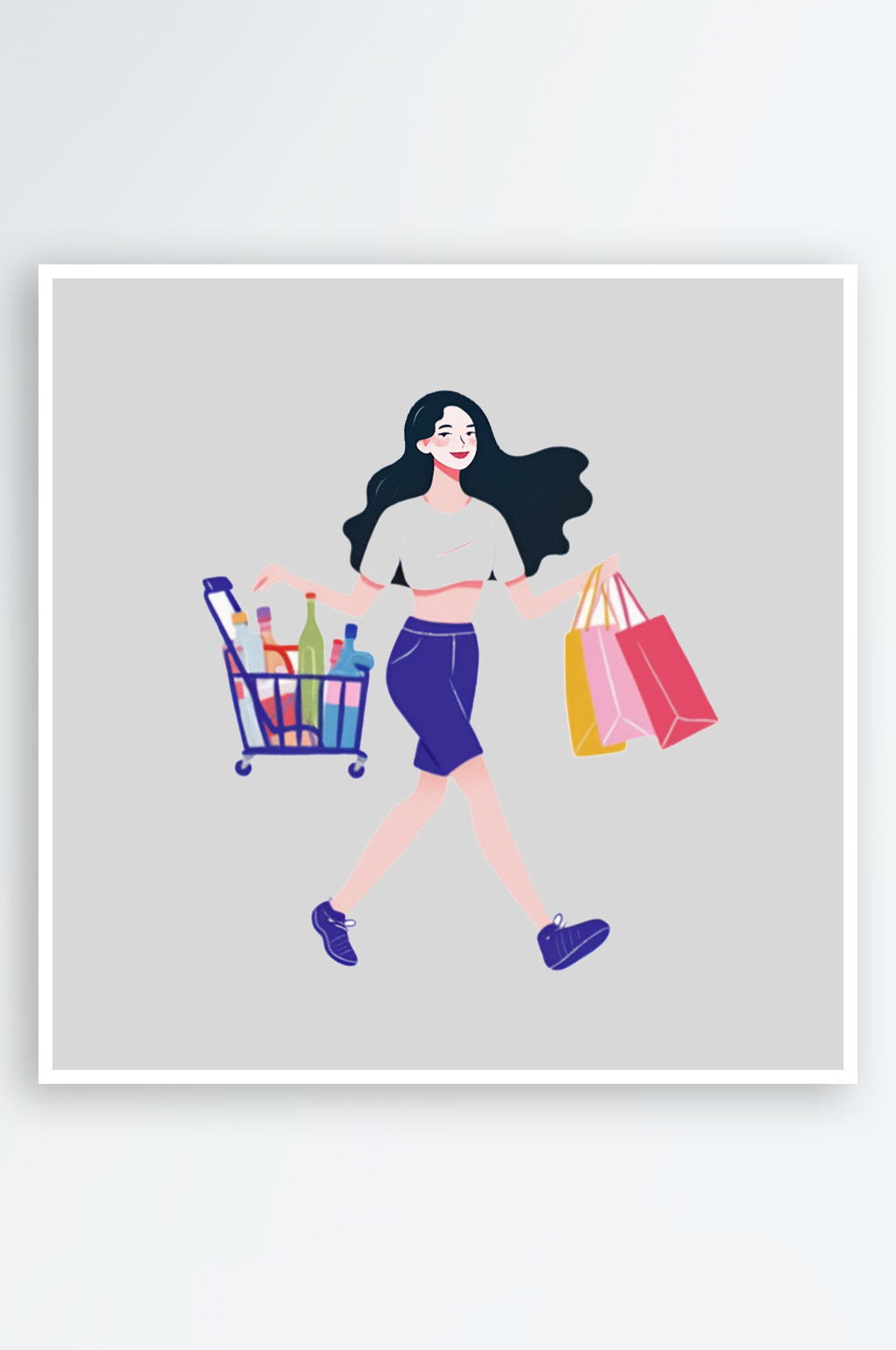 卡通插画提着购物袋的女孩素材