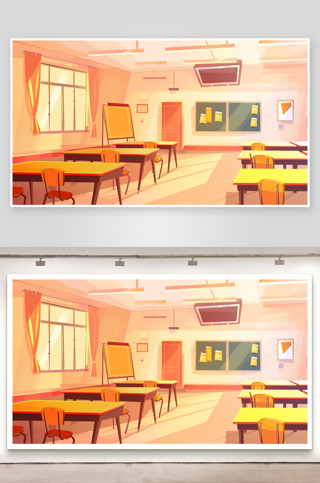 卡通插画教室空无一人素材