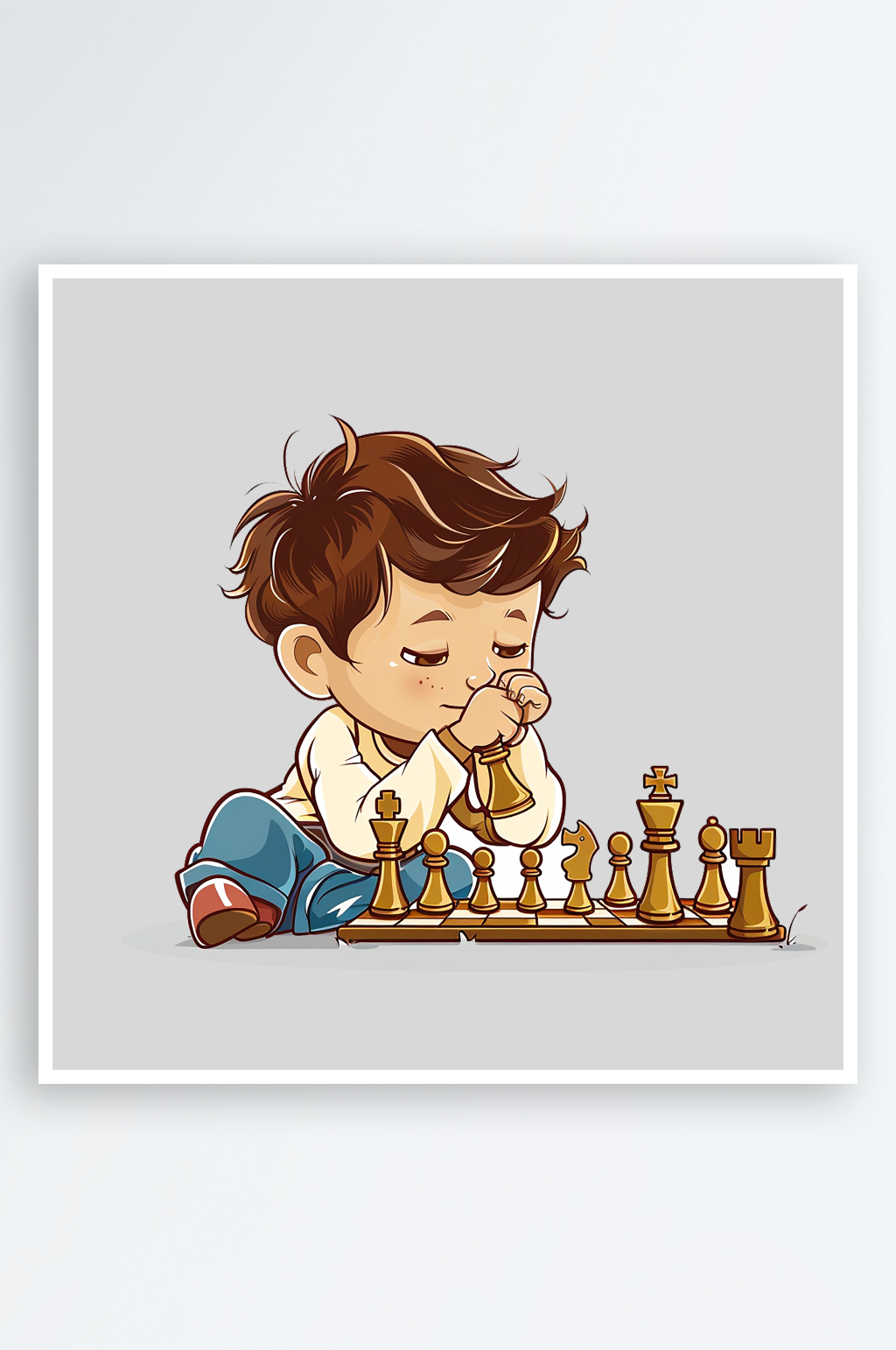 卡通风格下国际象棋的男孩素材