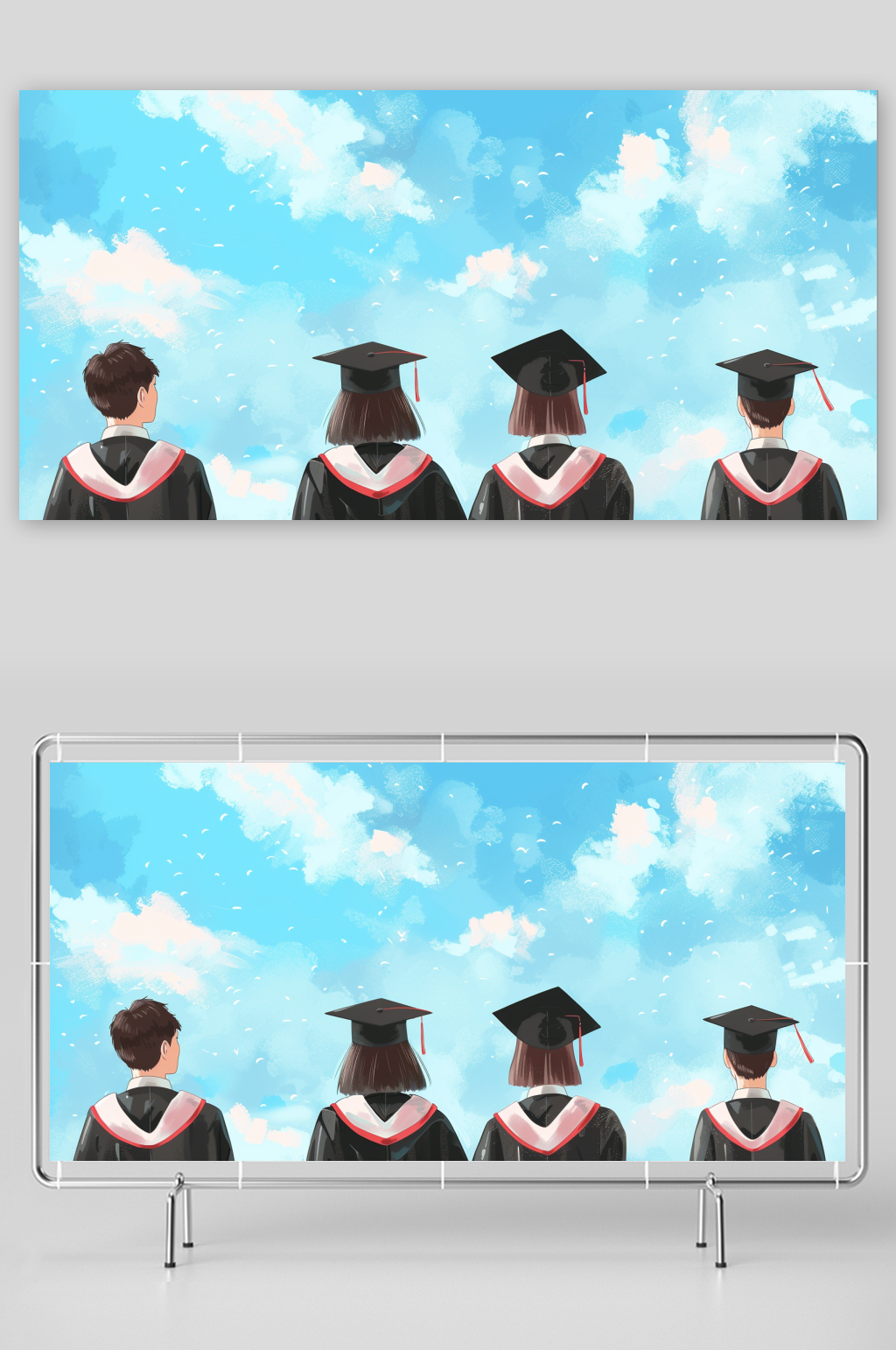 学士服的孩子们背影的背景素材