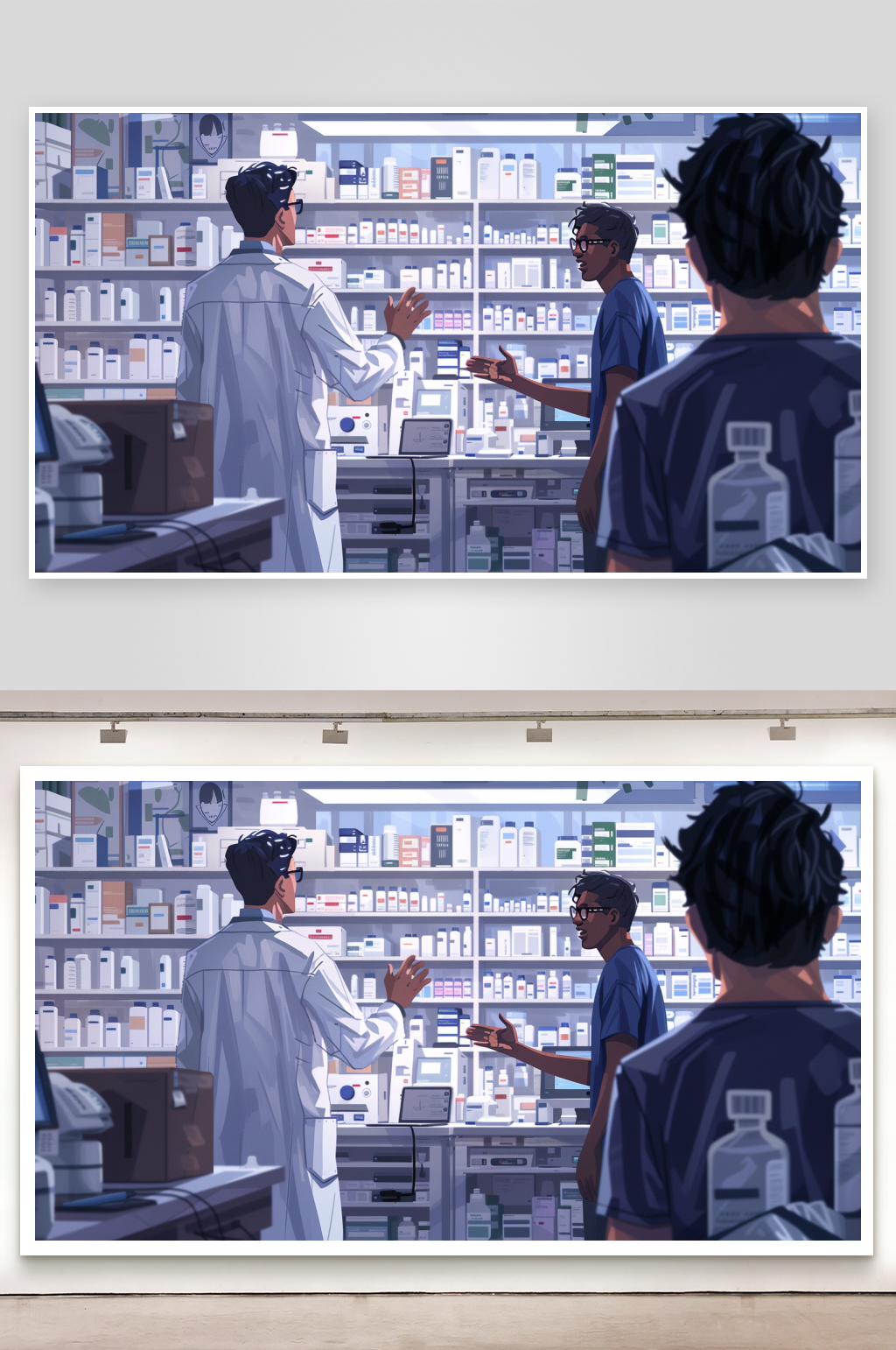药店买药的简单插画素材