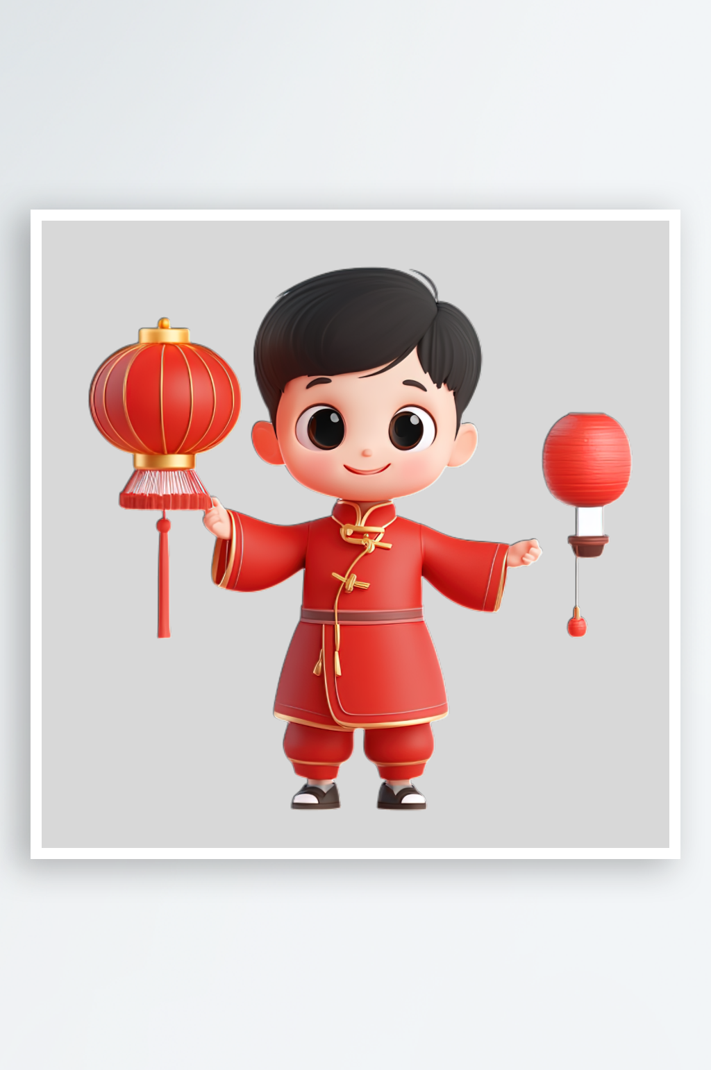 卡通男孩拿着灯笼的元素素材