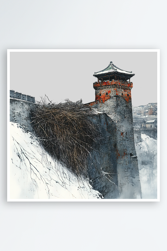 古建筑手绘的创意插画