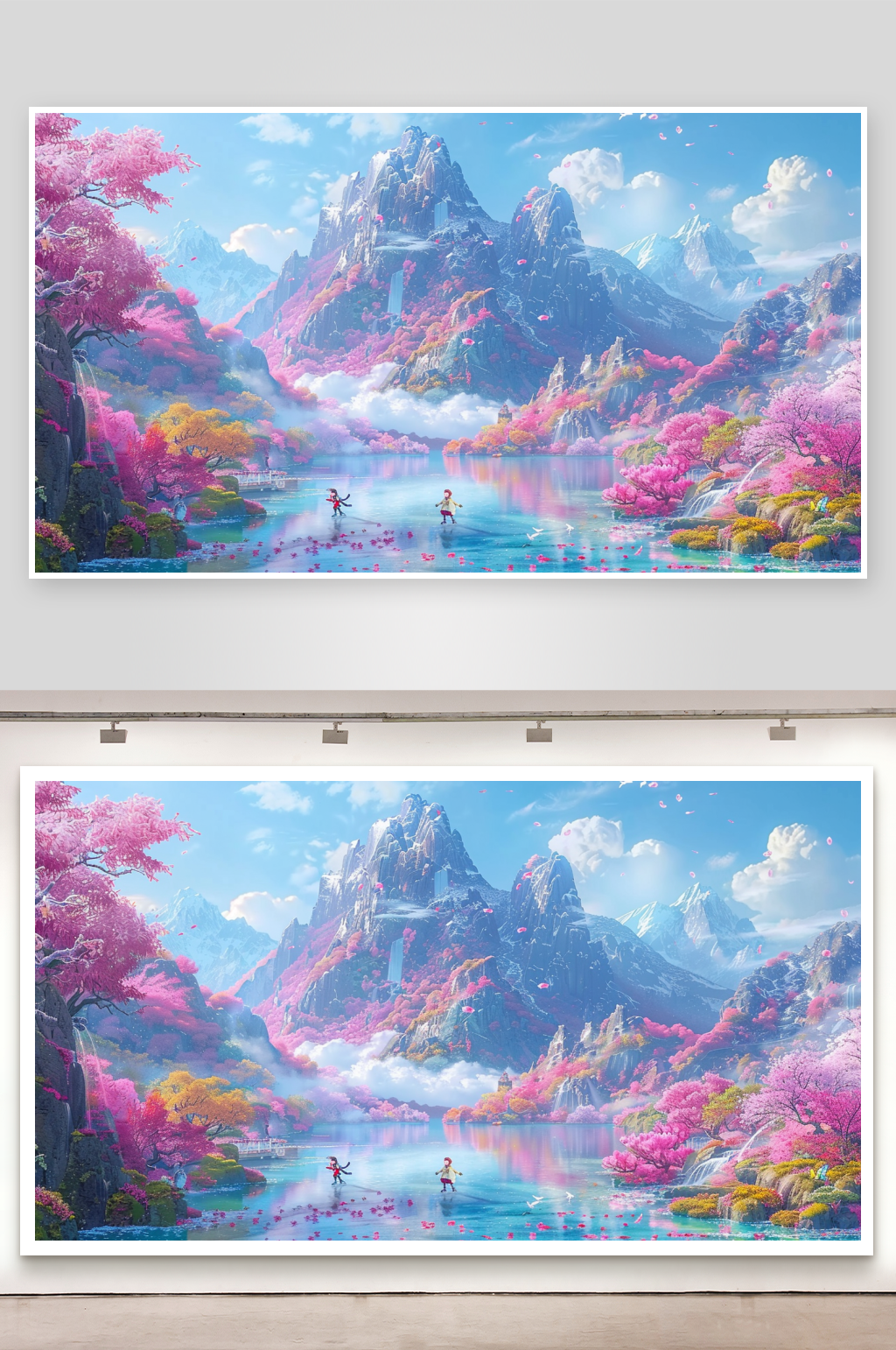 手绘风格创意山水的插画素材