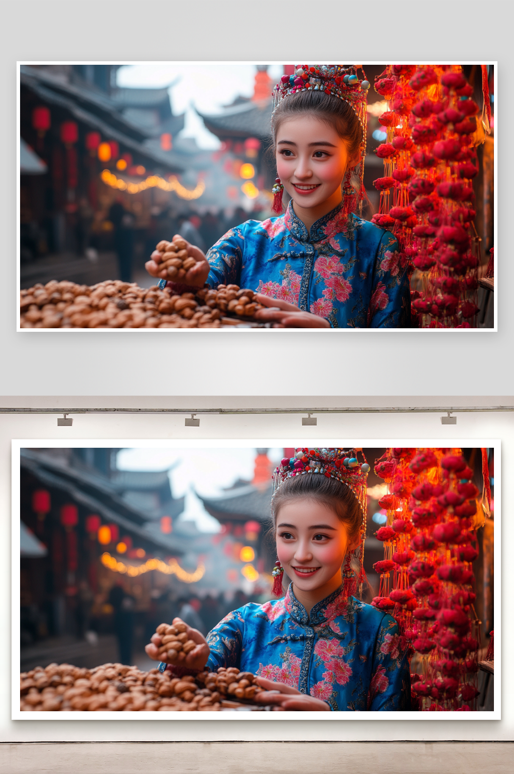 手绘卡通水果摊女孩的背景素材