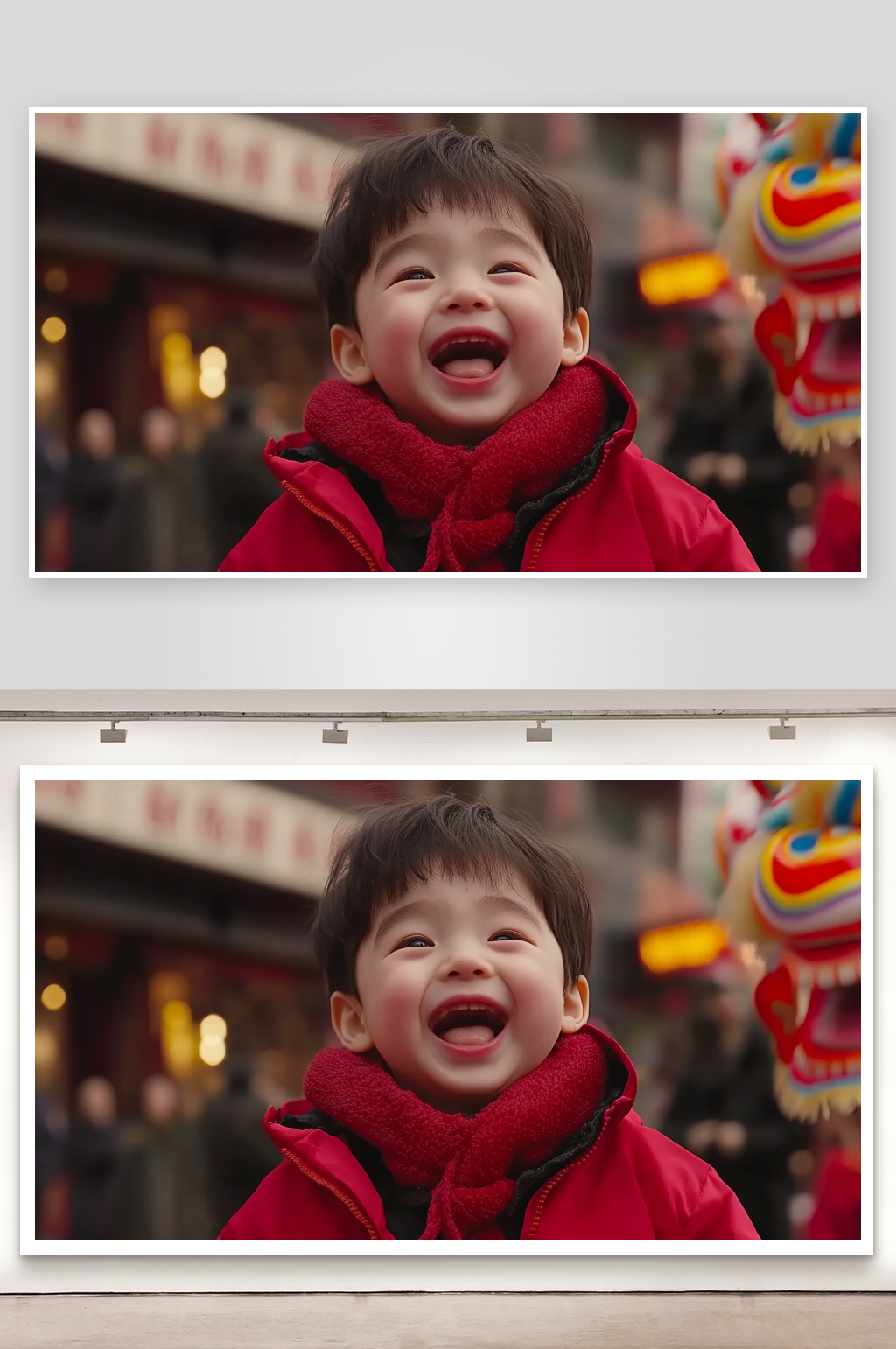 过年可爱小孩在街边的图片素材