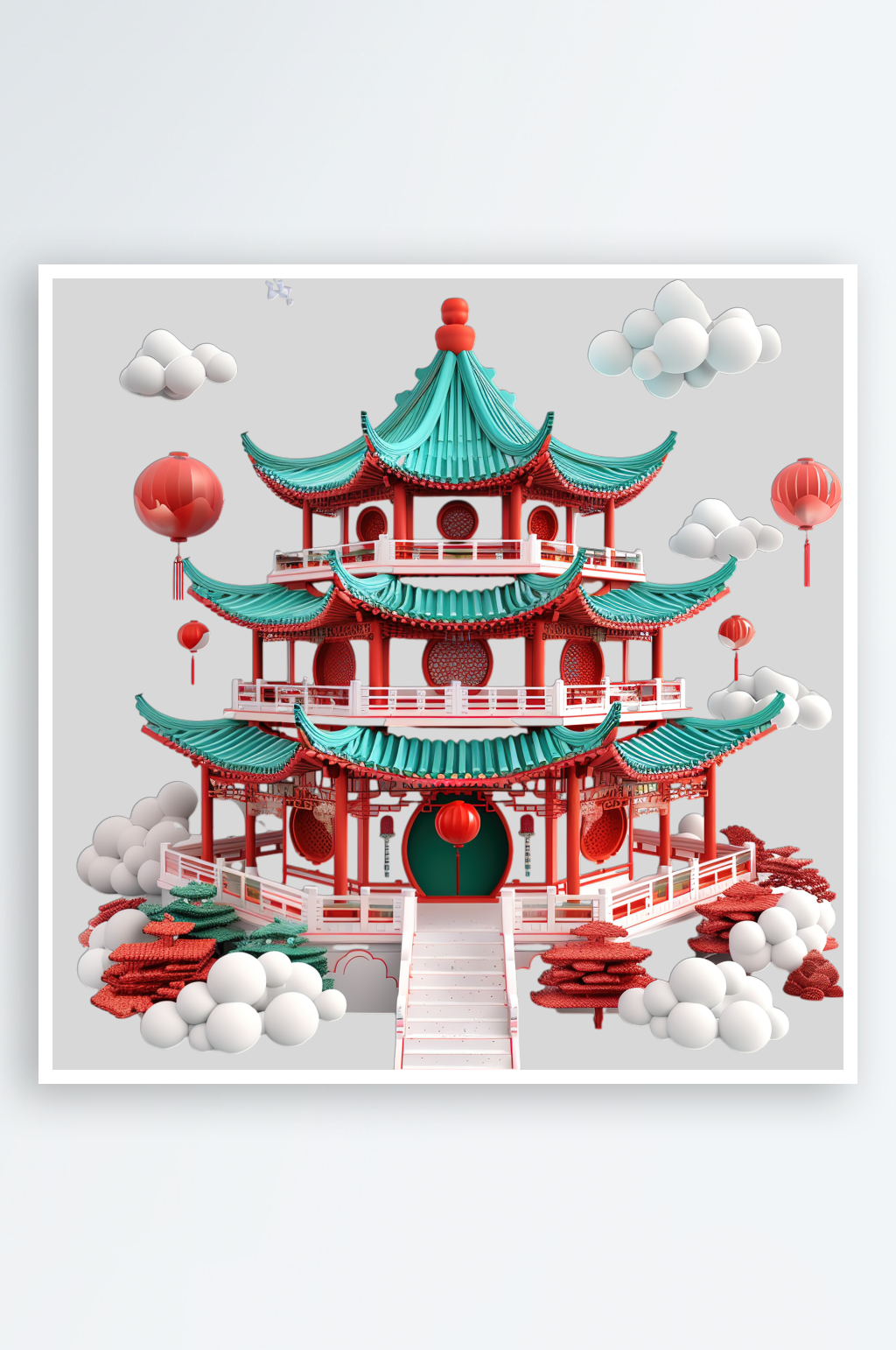 卡通古建筑的元素素材