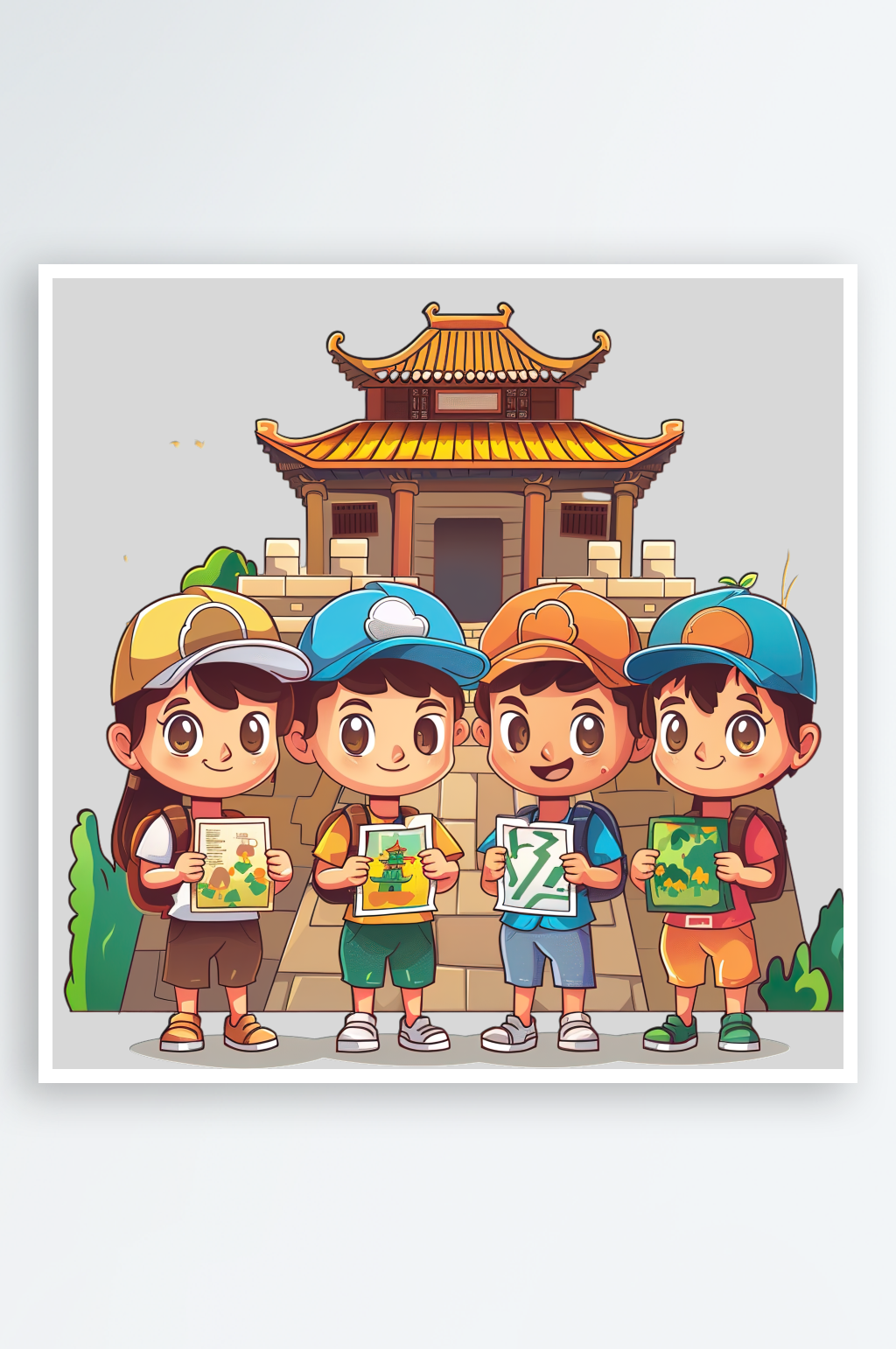 背着书包旅游的孩子们的免抠元素素材