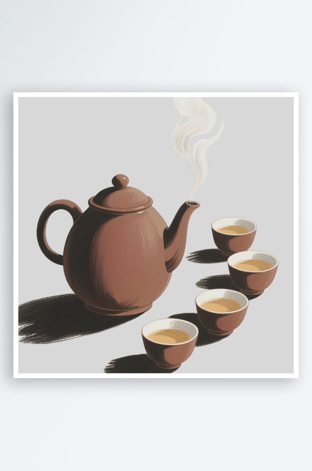 一套茶具喝茶的免抠元素素材