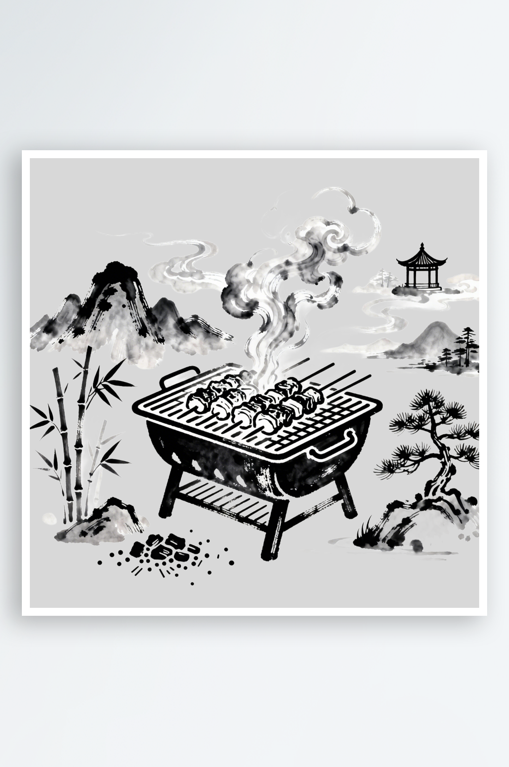 水墨风创意美食免扣元素素材