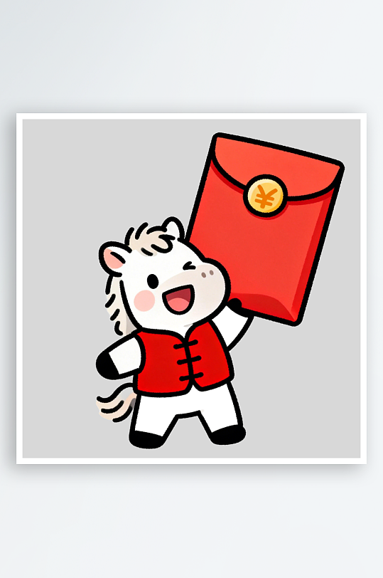 手绘小马拿着红包的免扣元素-众图网