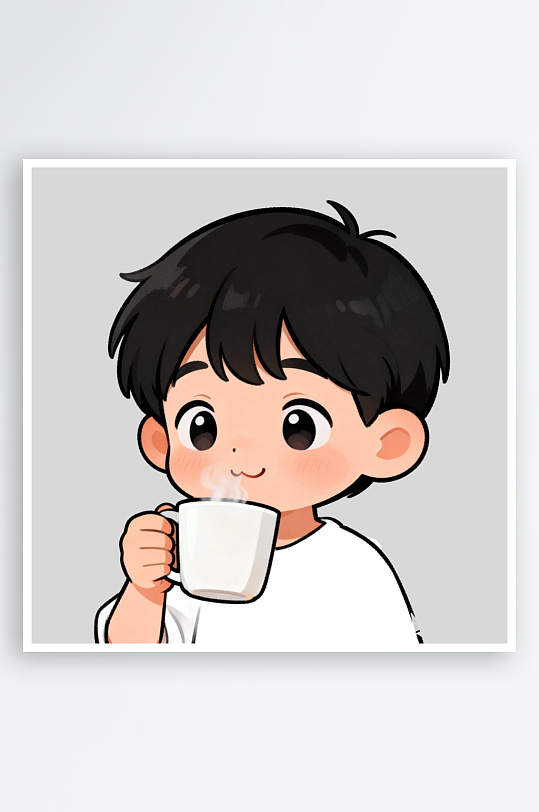 小男孩喝热水的免扣元素-众图网