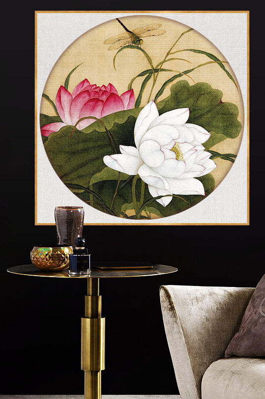 新中式荷花装饰画-众图网
