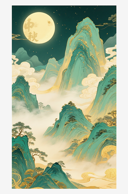 国潮中国风中秋山水插画
