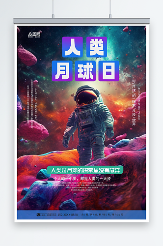 创意人类月球日宇航员宇宙科幻海报