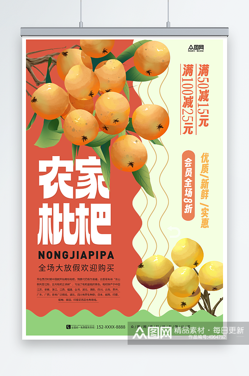 夏季枇杷水果促销海报素材