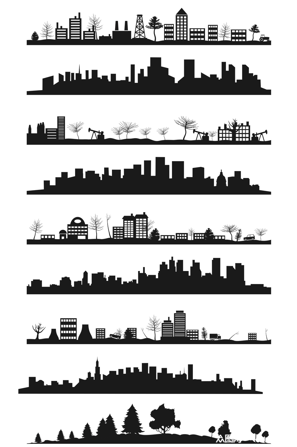 黑色城市剪影矢量素材
