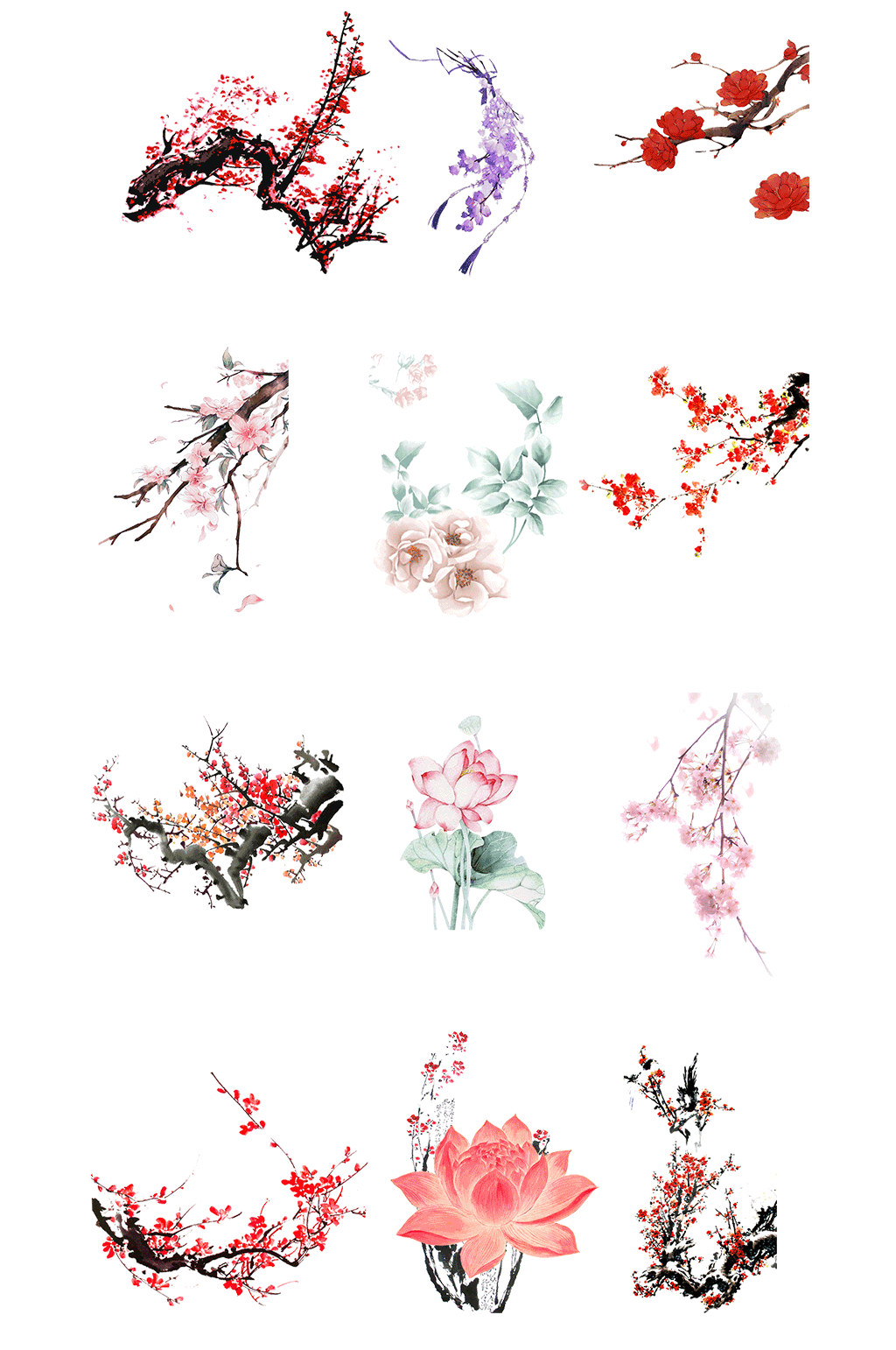 中国风梅花荷花设计素材素材
