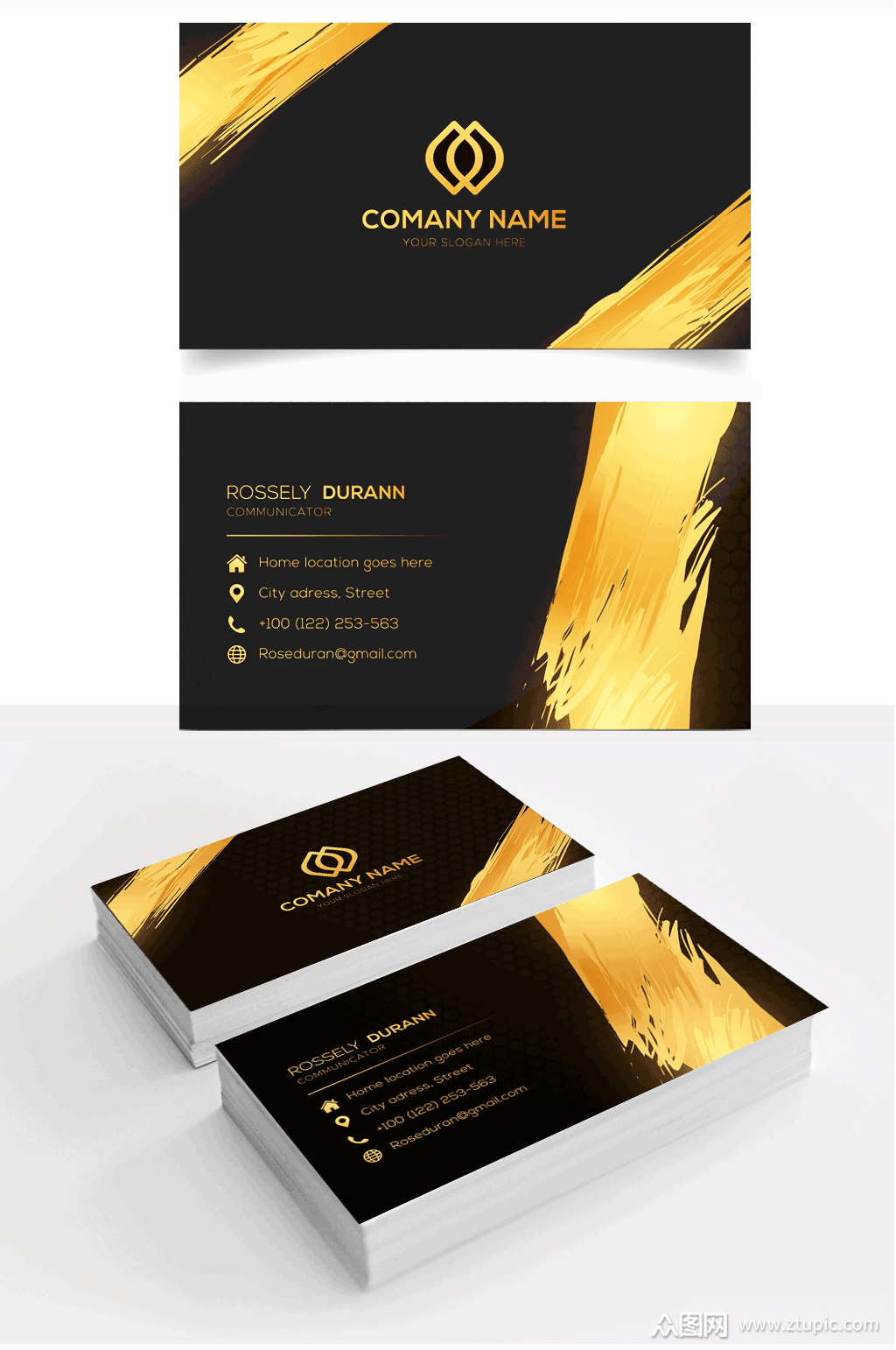 创意金色商务名片正反面