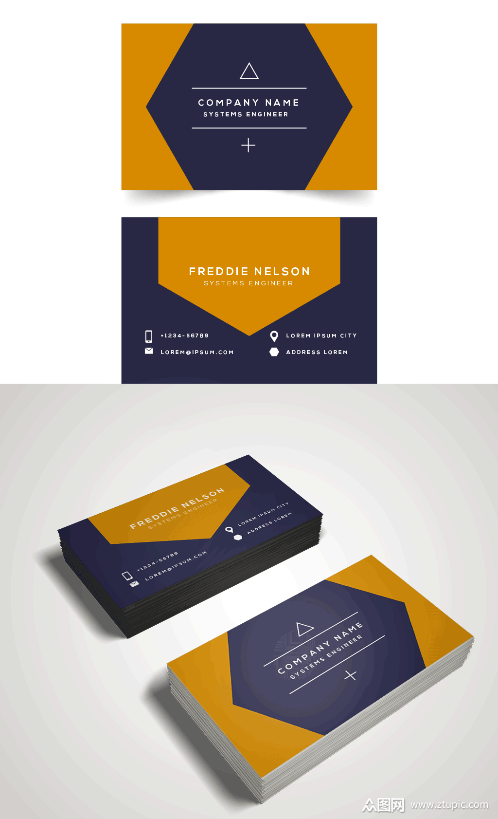 简洁商务名片正反面模板下载-编号266136-众图网