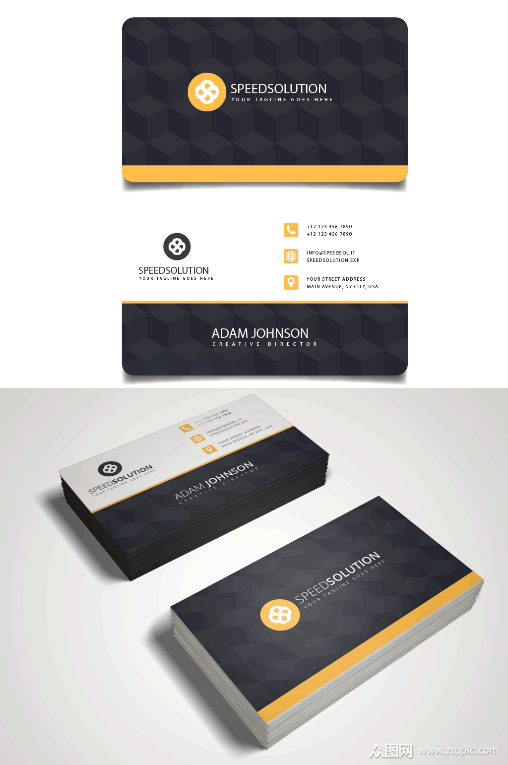 橙色商务名片正反面