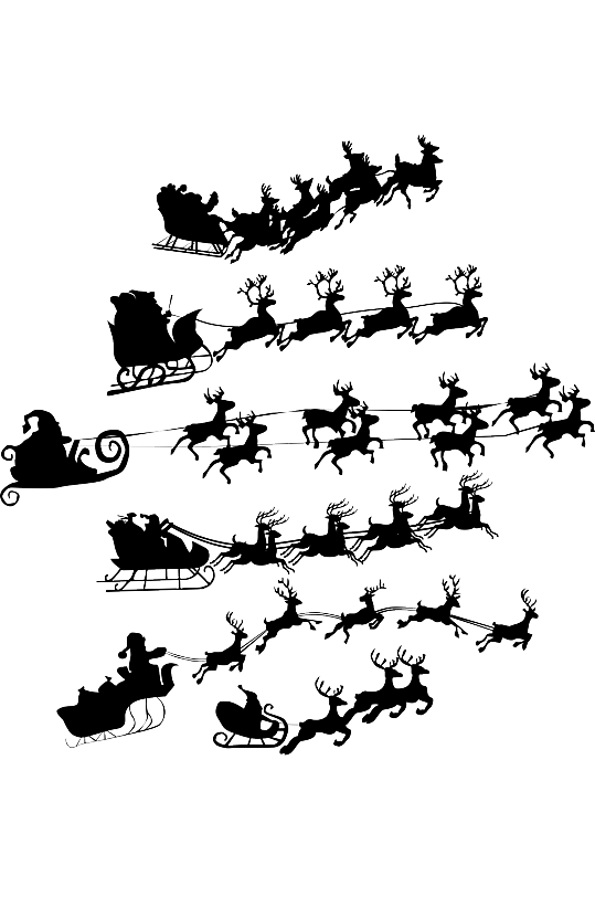 圣诞老人与雪橇剪影