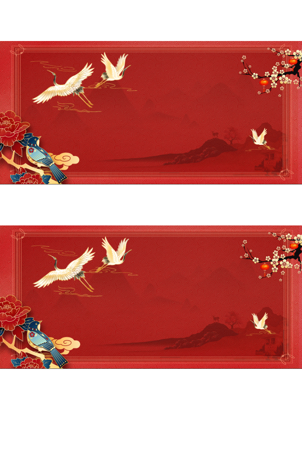 a4国潮红色仙鹤花鸟背景图片