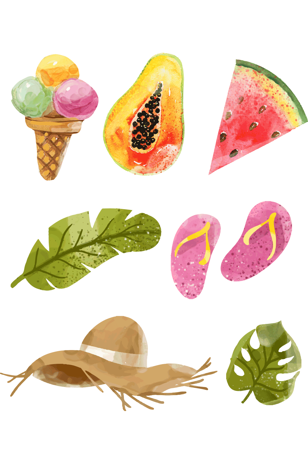 水彩绘夏季元素矢量素材素材