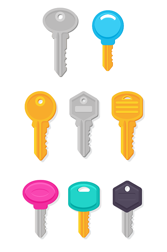 彩色钥匙设计矢量素材-众图网