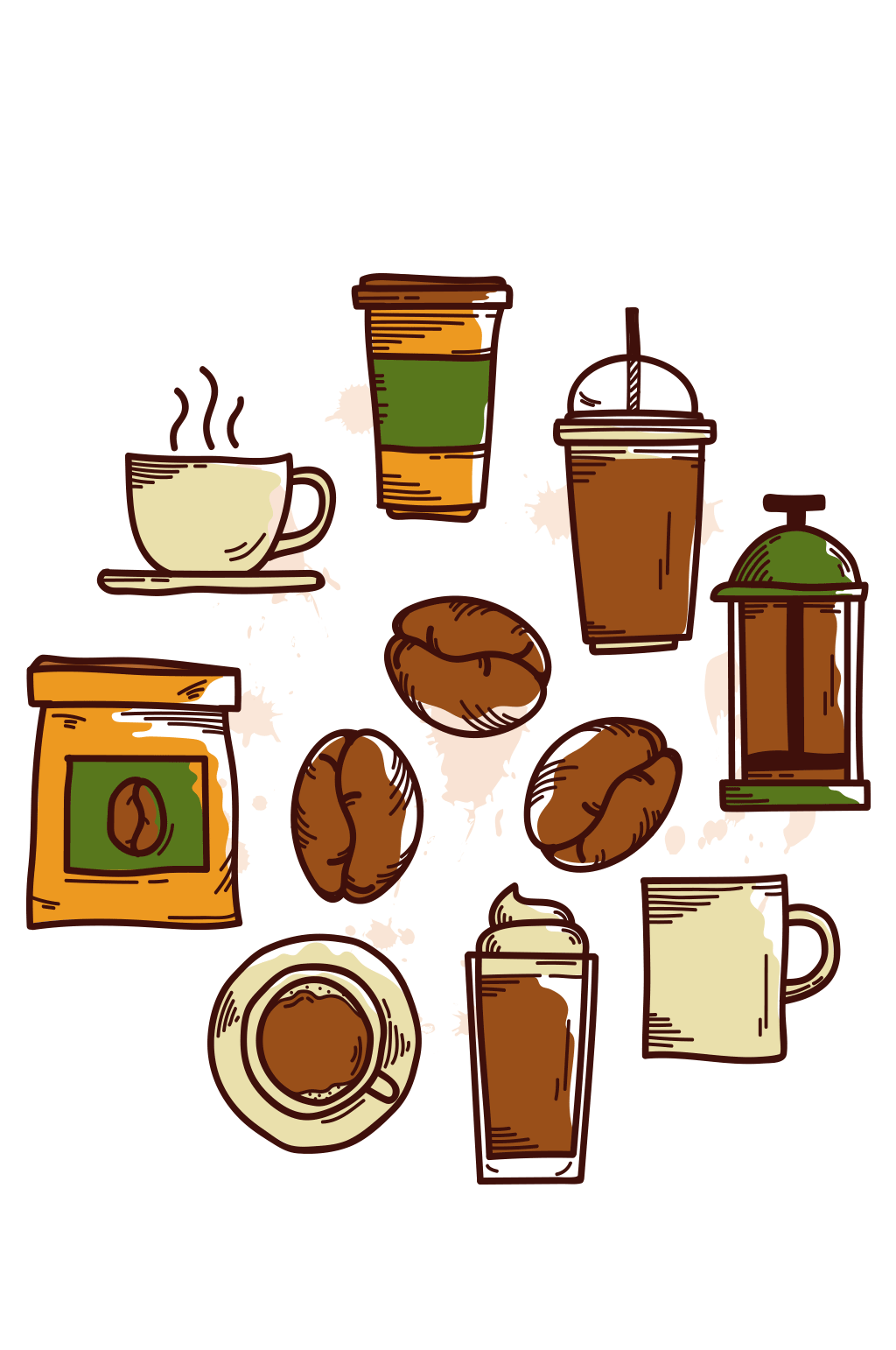 彩绘咖啡店元素矢量素材