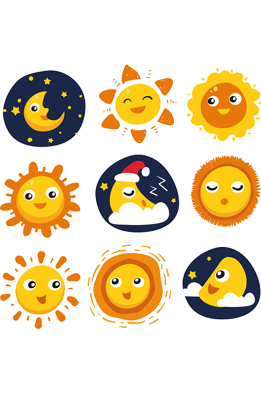 卡通太阳和月亮矢量素材-众图网