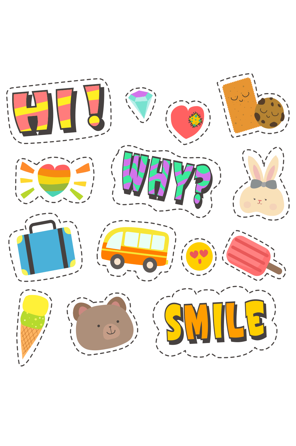 可爱图案贴纸设计矢量图